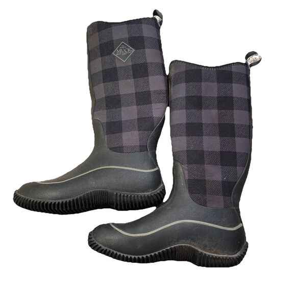 The Original Muck Boot Company Womens Tall Chore Boots Black/Grey Checkered Sz 6 - Picture 8 of 11